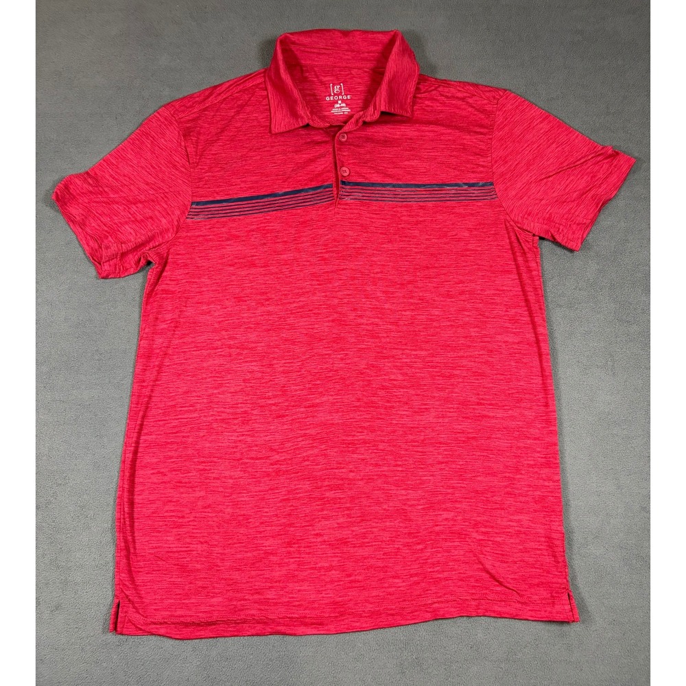 George Polo Shirt Mens Medium Red Short Sleeve Striped Performance